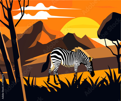 A zebra sprinting across the savanna vektor icon illustation