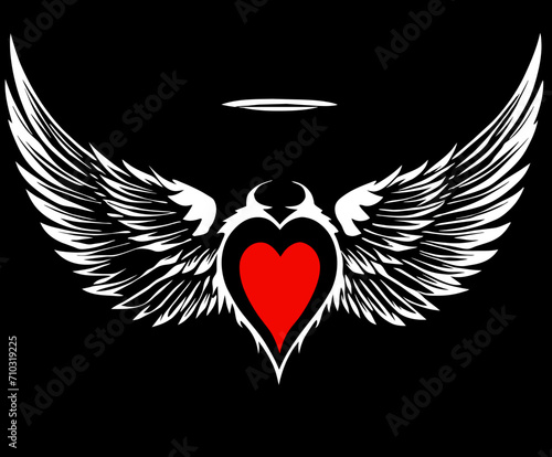 An X-ray image of a heart with angel wings vektor icon illustation