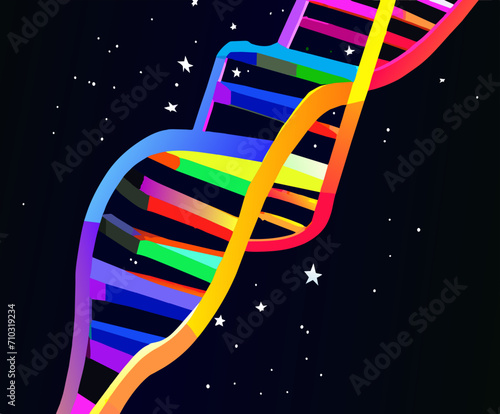 A colorful DNA strand as a ladder to the stars vektor icon illustation