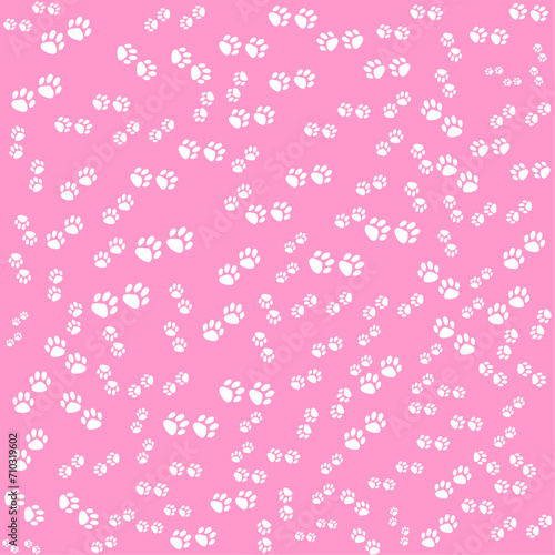 
Paw pet  seamless pattern, dog or cat footprint texture, animal background, stamp repeat, foot track wallpaper. Repeated marks pet texture for design prints. Repeat modern pink backdrop.  Groomer 