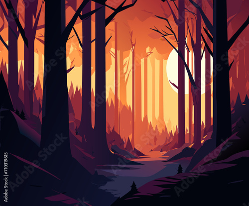 Eerie forest at dusk vektor icon illustation