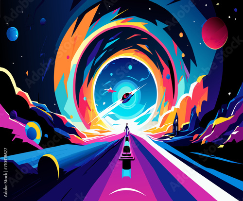 Cosmic journey through a wormhole vektor icon illustation