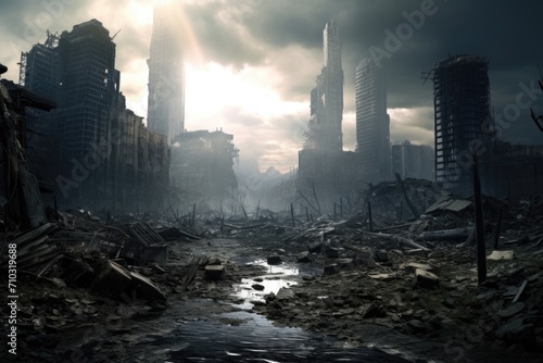 Ruins of city. The consequences of disaster, war, destruction.