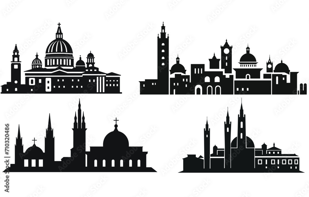 italy city silhouette,Italian cities icons. Set Vector