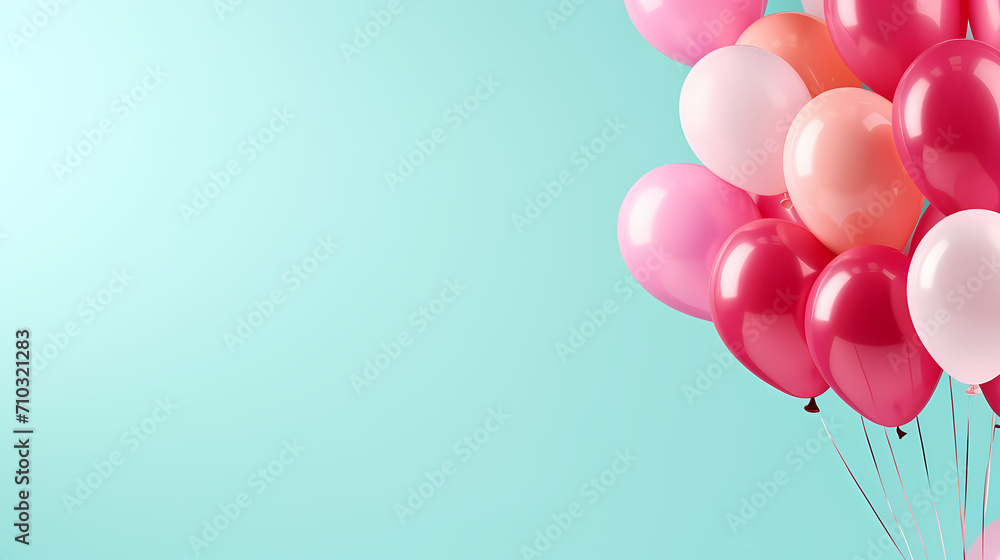 Children's birthday background with many balloons in pastel tones