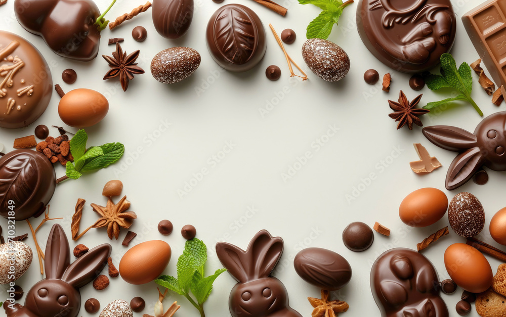 Easter frame made from sweet chocolate treats Easter frame made from sweet chocolate treats