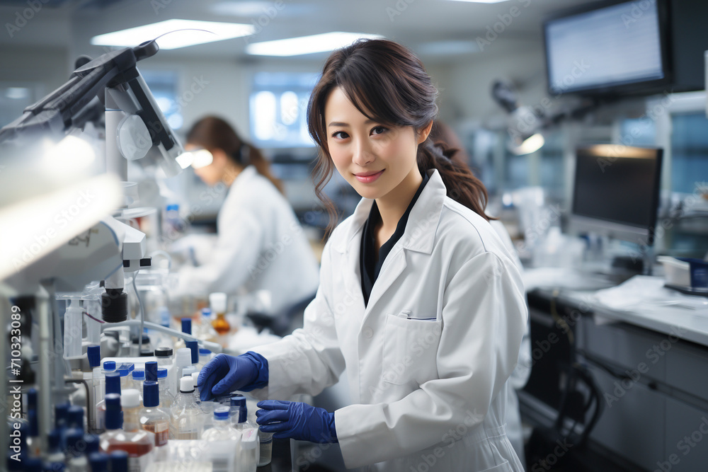 製薬会社で働く研究職の日本人女性「AI生成画像」 製薬会社で働く研究職の日本人女性「AI生成画像」