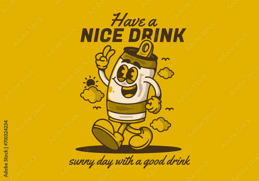 Have a nice drink. sunny day with a good drink. Mascot character illustration of walking beer can Have a nice drink. sunny day with a good drink. Mascot character illustration of walking beer can