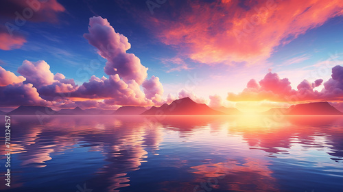 nature background with beautiful sunset sky and reflection on the sea