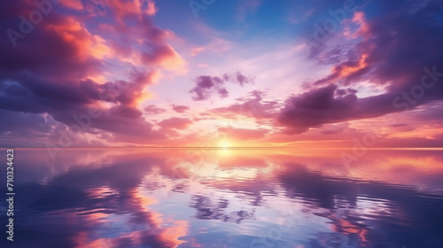 nature background with beautiful sunset sky and reflection on the sea