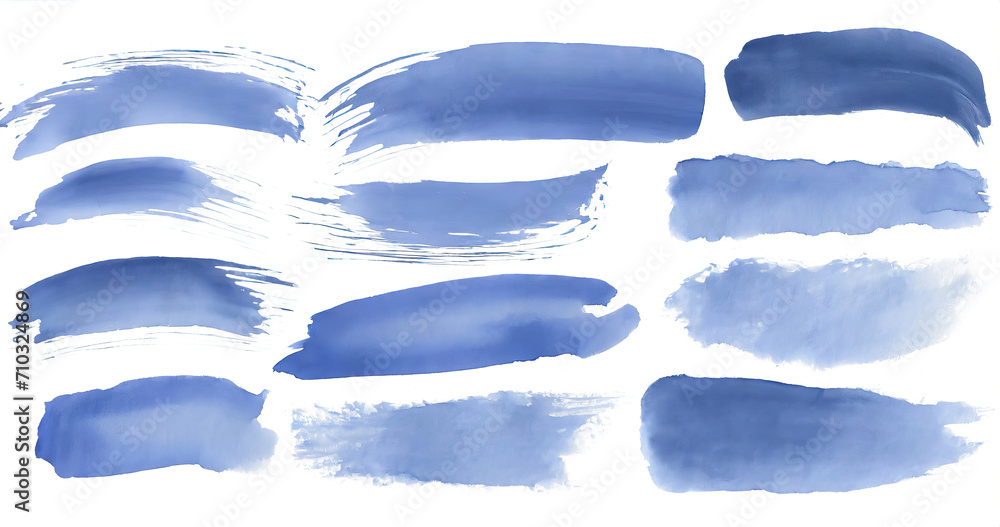 collection of Abstract blue watercolor blot painted , isolated on a transparent background. PNG, cutout, or clipping path.	
