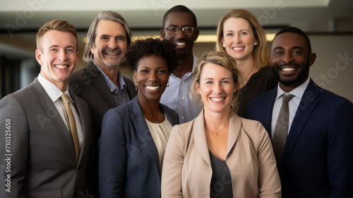 A group portrait of smiling different multiethnic business people looking at the camera in a spacious office. Meeting of professionals in the conference room.