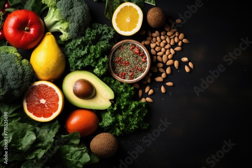 Healthy food. Healthy eating background. Fruits, vegetables, clean food.