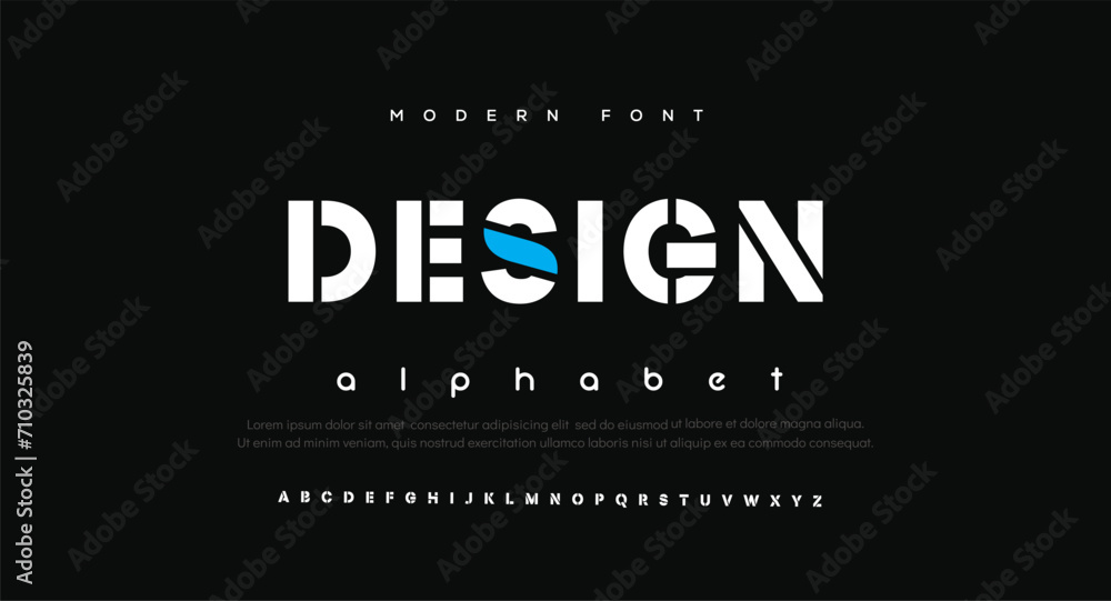 Design Modern abstract digital alphabet font. Minimal technology typography, Creative urban sport fashion futuristic font and with numbers. vector illustration	 - obrazy, fototapety, plakaty 