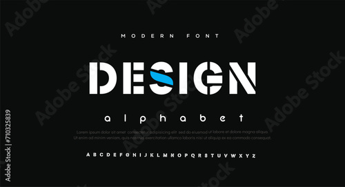 Design Modern abstract digital alphabet font. Minimal technology typography, Creative urban sport fashion futuristic font and with numbers. vector illustration	 photo