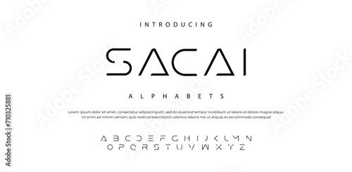 Sacai Modern abstract digital alphabet font. Minimal technology typography, Creative urban sport fashion futuristic font and with numbers. vector illustration	