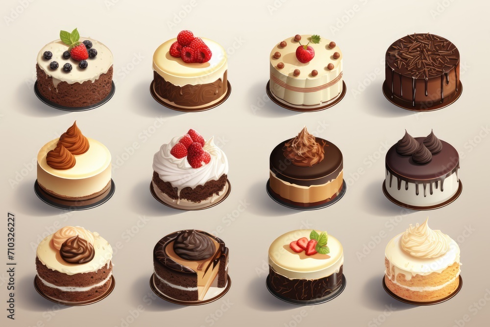 3D cute collection of chocolates and cake on isolated background 3D cute collection of chocolates and cake on isolated background