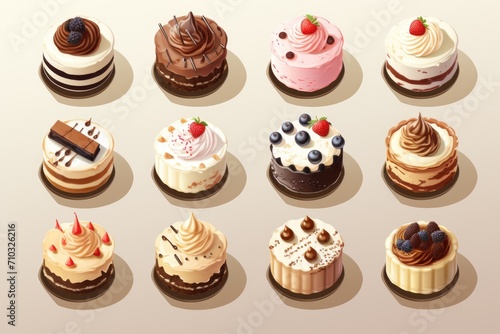 3D cute collection of chocolates and cake on isolated background