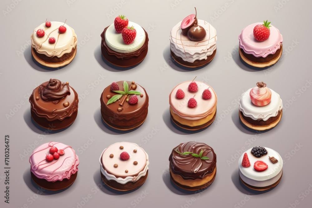 3D cute collection of chocolates and cake on isolated background 3D cute collection of chocolates and cake on isolated background