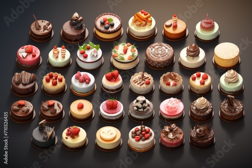 3D cute collection of chocolates and cake on isolated background