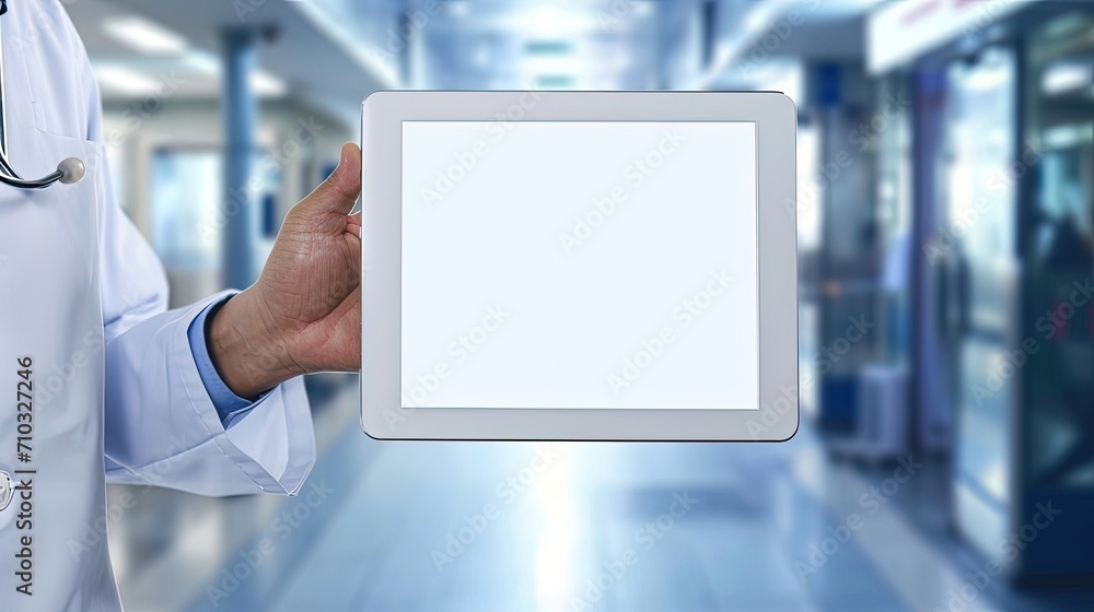 Doctor hold isolated blank screen digital tablet. Mockup. Space for text. Doctor hold isolated blank screen digital tablet. Mockup. Space for text.