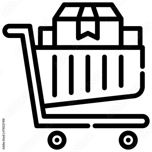 shopping cart with a box. vector single icon with a dashed line style. suitable for any purpose. for example: website design, mobile app design, logo, etc.
