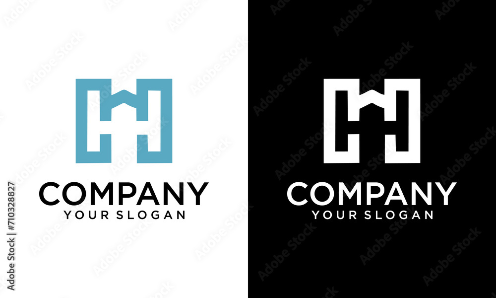 Obraz premium Creative Letter H House Logo Geometric Shape isolated on white and black Background. Usable for Construction Architecture Building Logo Design Template Element.