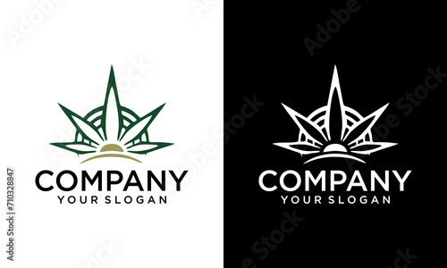 Creative Cannabis logo design concepts. Agriculture with Cannabis leaf and sun concept logo design with business template