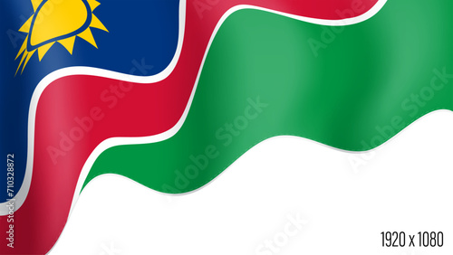 Namibia country flag realistic independence day background. Namibian commonwealth banner in motion waving, fluttering in wind. Festive patriotic HD format template for independence day