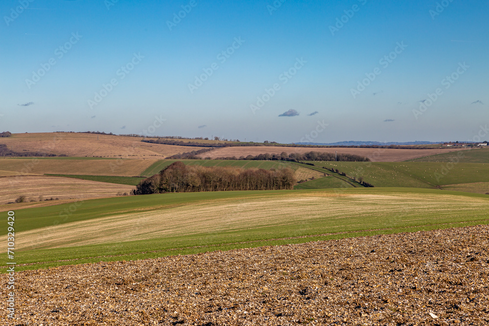 A rural Sussex landscape with a blue sky overhead