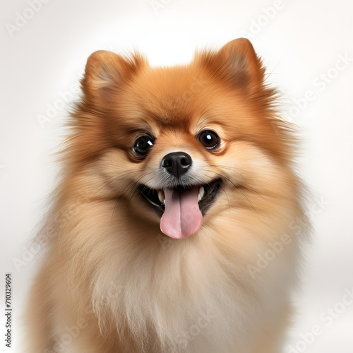 Joyful Canine Charm: A Complete Cute Pomeranian Dog Smile Isolate On White Background
