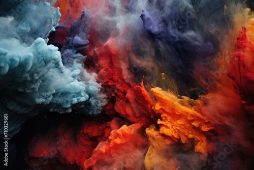 Witness a captivating spectacle of vibrant, ethereal smokes creating an enchanting display in mid-air, A volcanic eruption through the lens of abstract vibrant pigments, AI Generated