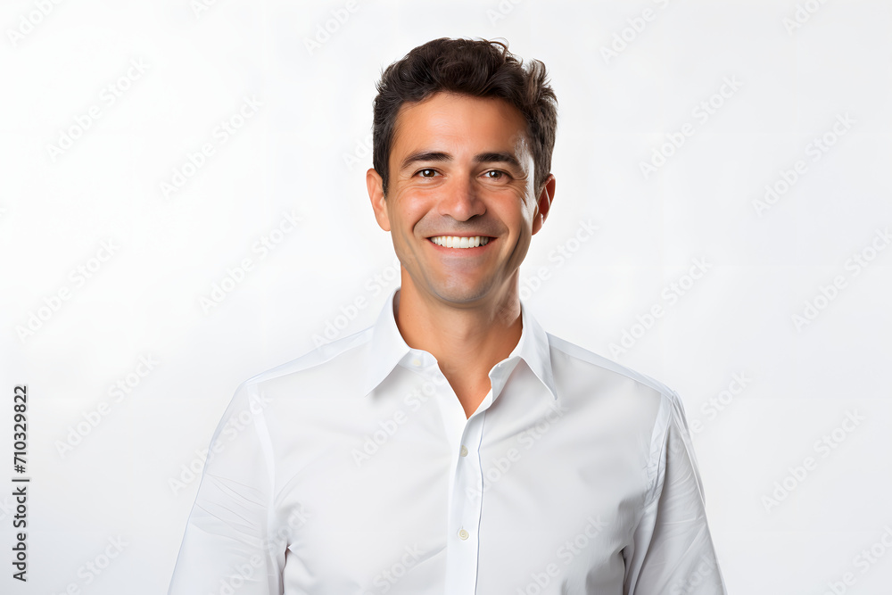 Joyful Expression: Happy Person Against White Background Joyful Expression: Happy Person Against White Background