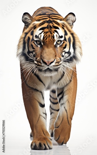 Majestic tiger walking on a white background  majestic big cats image