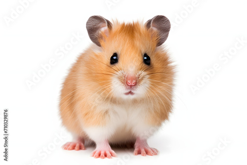 Tiny Charm: Little Cute Hamster Sitting on Solid Stark White Background © maikuto