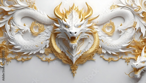 Chinese Happy New Year dragon white and golden color. Ai generative © AI Stocks