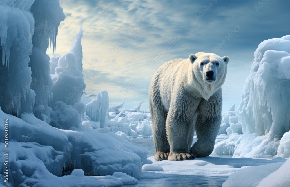 Majestic polar bear walking gracefully on ice, bears and arctic wildlife photo Majestic polar bear walking gracefully on ice, bears and arctic wildlife photo