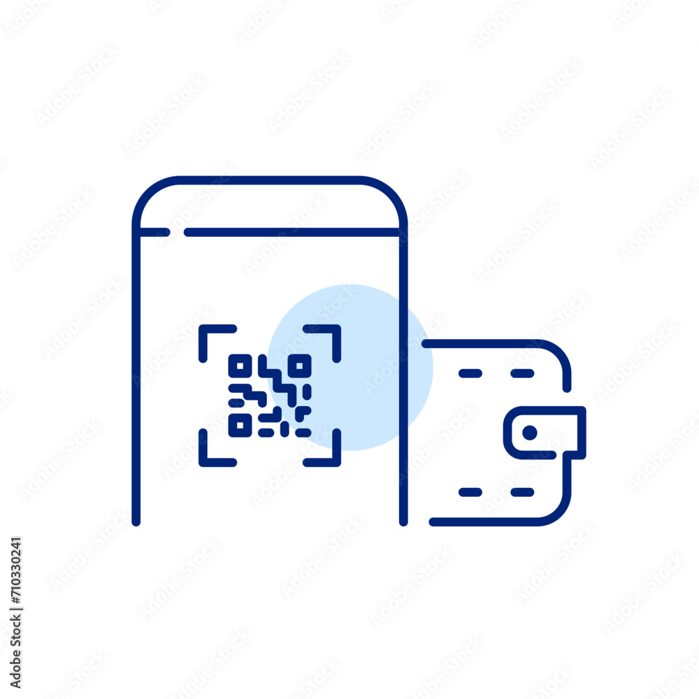 Smartphone banking app. Electronic wallet, qr payment service. Pixel perfect, editable stroke icon Smartphone banking app. Electronic wallet, qr payment service. Pixel perfect, editable stroke icon