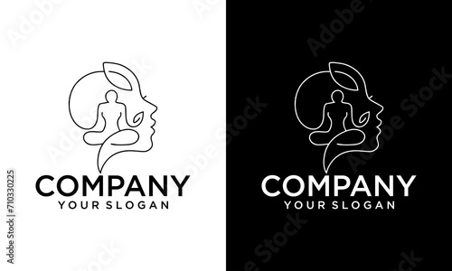 Creative A smart line dual meaning logo featuring a head, leaf and yoga. Double meaning design concept. Modern, creative, and elegant logo.