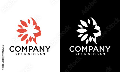 Creative Human head with flowers nature natural air logo design vector icon illustration