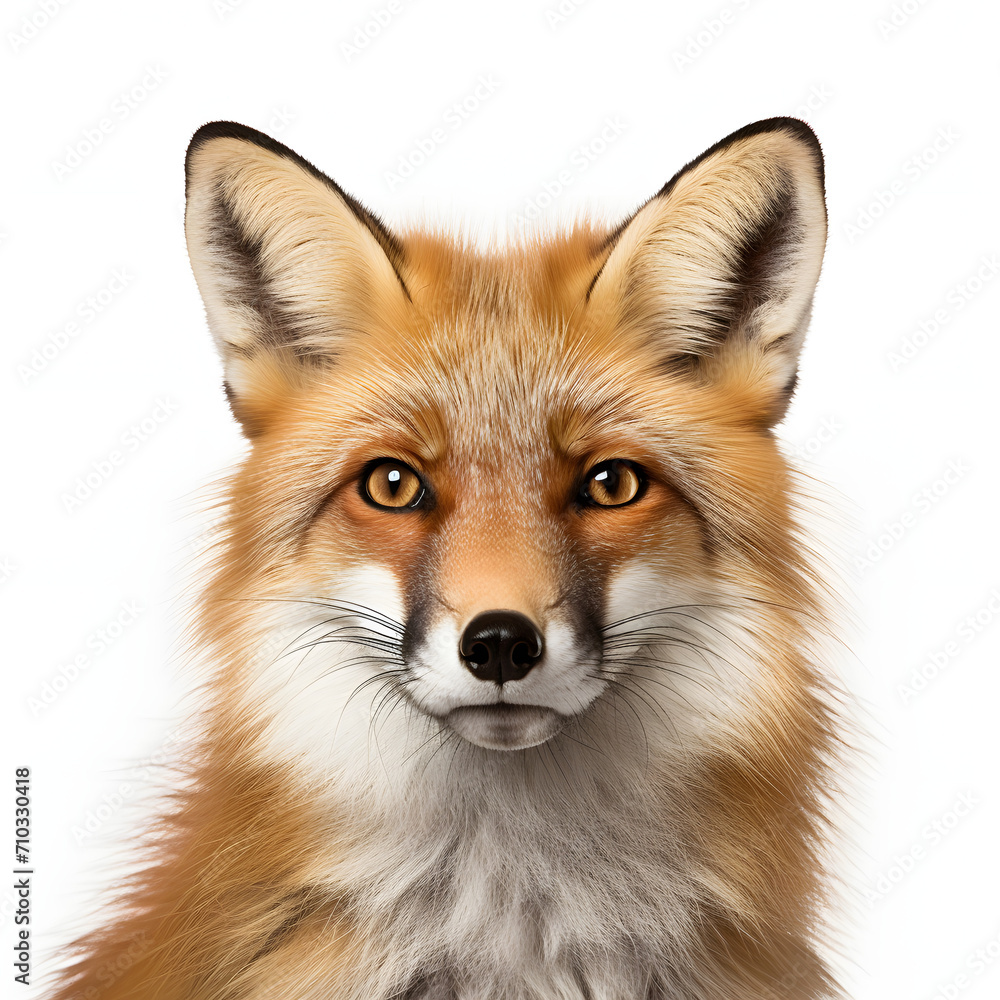 Majestic Fox Gaze: Red Fox Face on a White Background Majestic Fox Gaze: Red Fox Face on a White Background