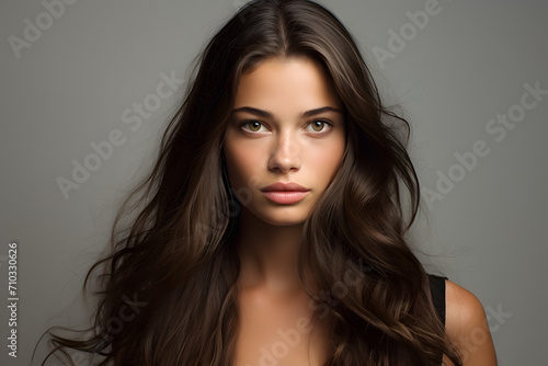 Timeless Beauty: Very Beautiful Brunette with Long Hair on White Background