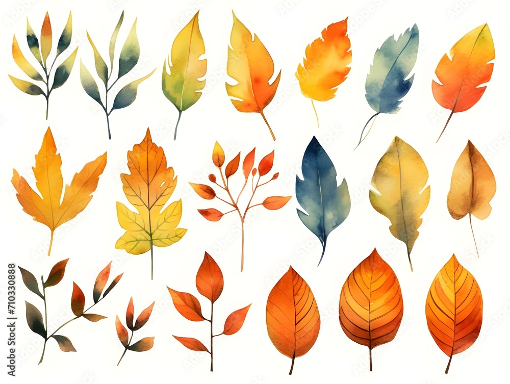 set of watercolor drawing with tropical leaves plant isolated on white background set of watercolor drawing with tropical leaves plant isolated on white background