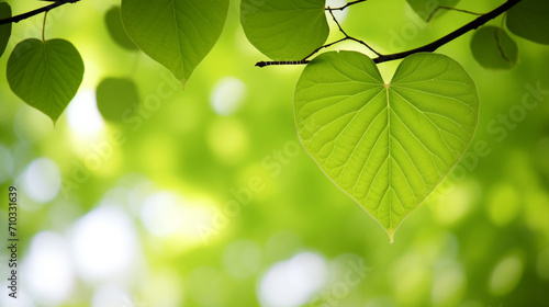 Close-up of a tree branch with heart-shaped green leaves, Generative AI