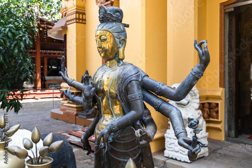 Ancient statue of Guanyin, Guan Yin or Kuan Yin. It is the Buddhist bodhisattva