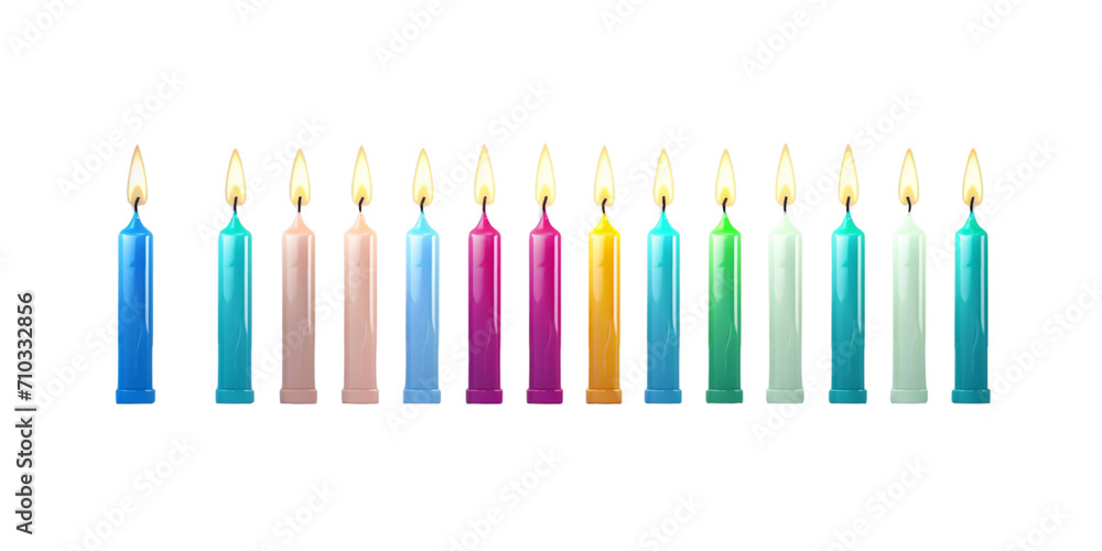 Collection of different shapes and color patterns of birthday candles burning in rows Artificial Intelligence Generative Collection of different shapes and color patterns of birthday candles burning in rows Artificial Intelligence Generative
