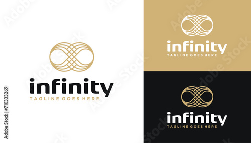 Golden Infinity with Simple Loop Line Art Logo Design