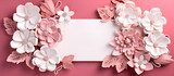 A pink and white paper photo frame with flowers on it. Chic Pink and White Frame with Delicate Flowers