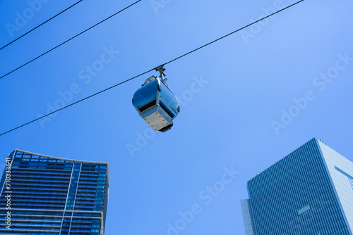 Yokohama air cabin ropeway and blue sky, Japan