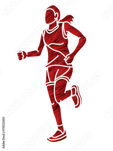 A Woman Running Action Marathon Runner Start Running Cartoon Sport Graphic Vector